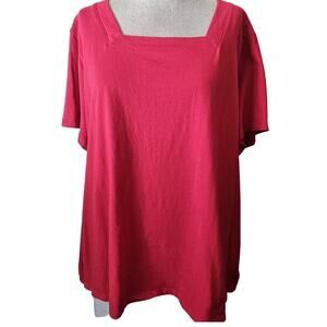 Red Cotton Square Neck Short Sleeve Top Size 2X
